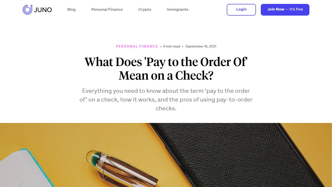 Juno | What Does 'Pay to the Order Of' Mean on a Check?