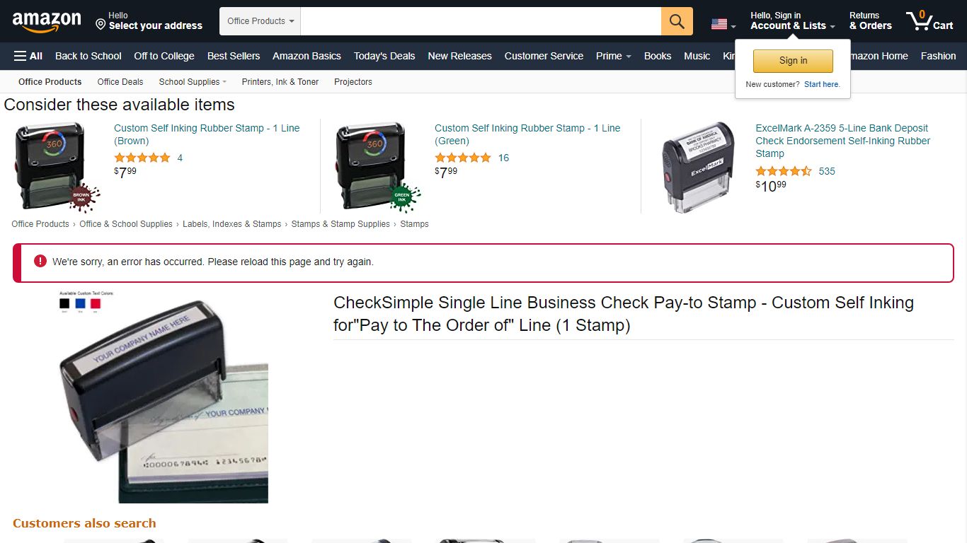 Amazon.com : CheckSimple Single Line Business Check Pay-to Stamp ...